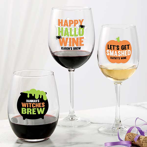 Halloween Wine Glass Halloween Fun Custom Wine Glasses Personalized Wine Tumblers Halloween Gifts Halloween Party