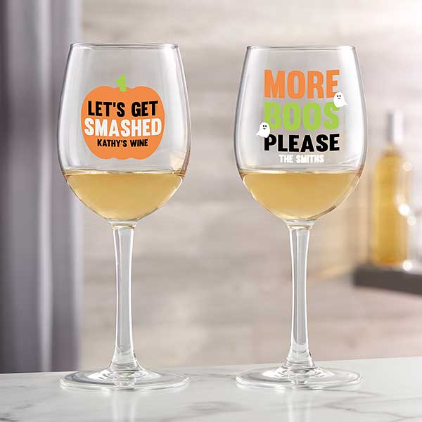 Personalized Halloween Wine Glasses - Let's Get Smashed - 24172
