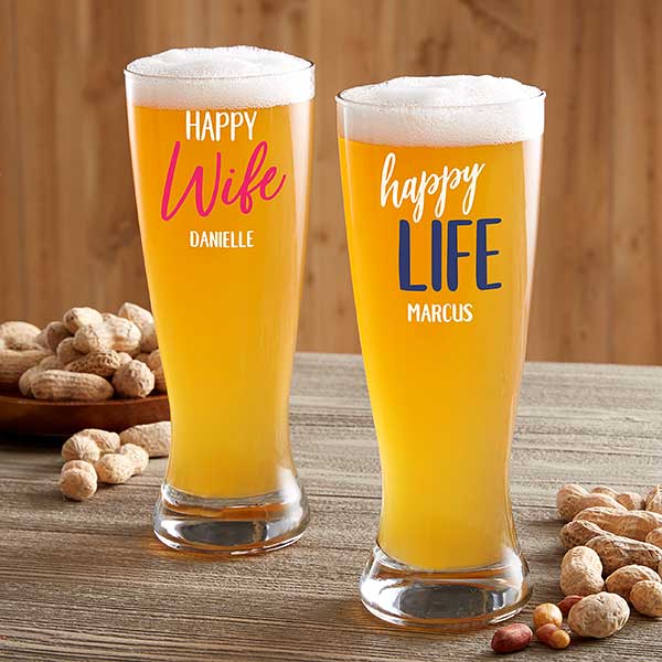 Happy Wife, Happy Life Personalized Glasses - 24187