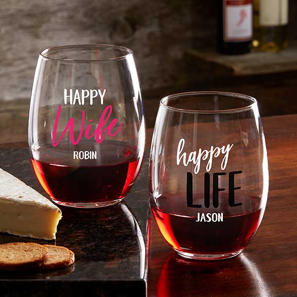 Happy Wife, Happy Life Personalized Glasses - 24187