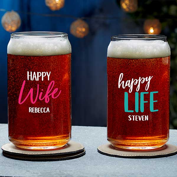 Happy Wife, Happy Life Personalized Glasses - 24187