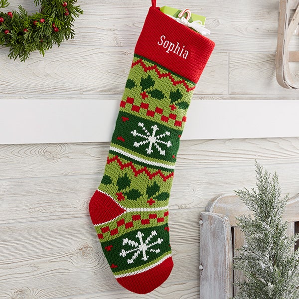 Holiday Icon Personalized Knit Christmas Stockings With Red Cuff