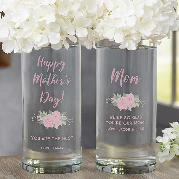 Personalised Sentiments Glass Vase Mothers Day Birthday Gift Valentines Memorial 