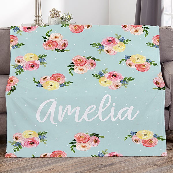 Floral Print Personalized Blankets