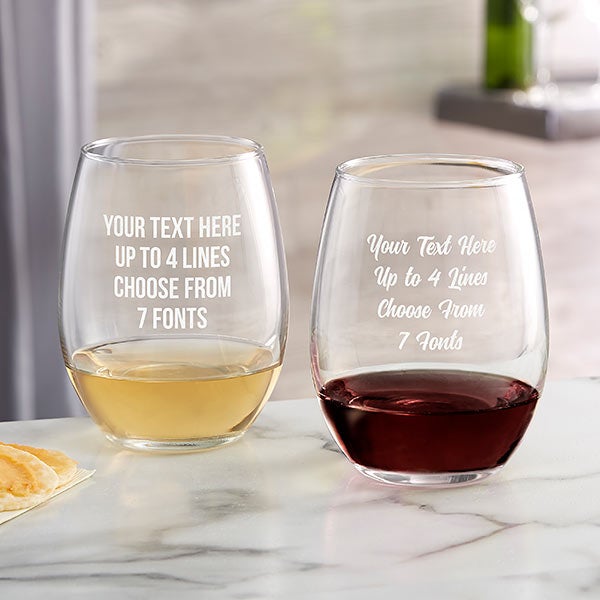 Four Large Wine Glasses with Custom Message, Barware