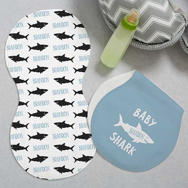 Personalized Baby Shark Burp Cloths - Set of 2 - 24370