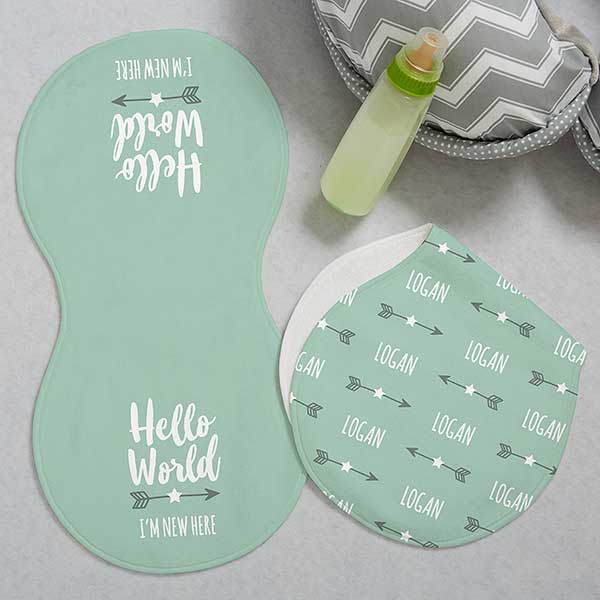 Hello World Personalized Burp Cloths - 24386