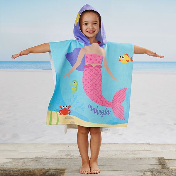 every day Setting picture Mermaid Personalized Kids Poncho Towel for Beach & Pool