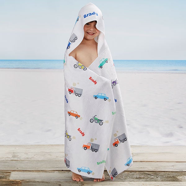Modes of Transportation Personalized Kids Hooded Beach & Pool Towel - 24395