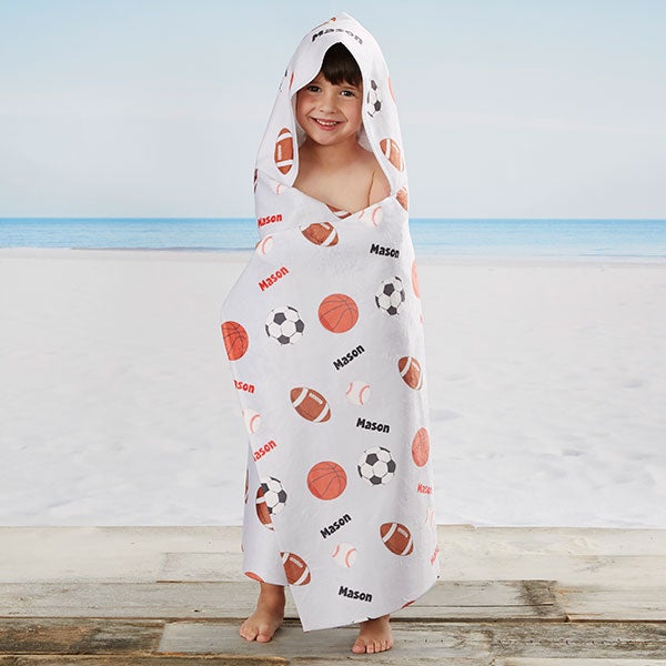 All About Sports Personalized Kids Hooded Beach & Pool Towel