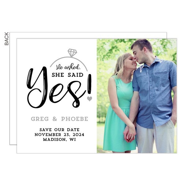 She Said Yes Personalized Wedding Save the Date Cards & Magnets - 24482