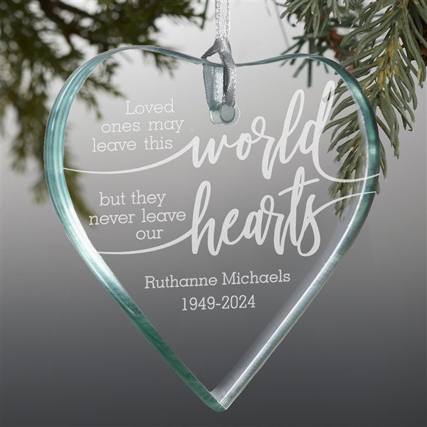 Personalized Glass Heart Memorial Ornament - Never Leave Our Hearts - 24502