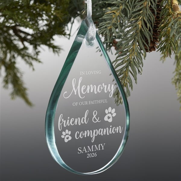 Pet Memorial Teardrop Engraved Glass Ornament - 24503
