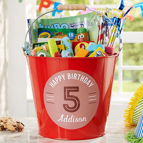 Personalized Metal Birthday Bucket Gift Basket for Kids - 24514