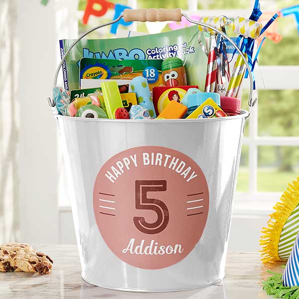 Personalized Metal Birthday Bucket Gift Basket for Kids - 24514