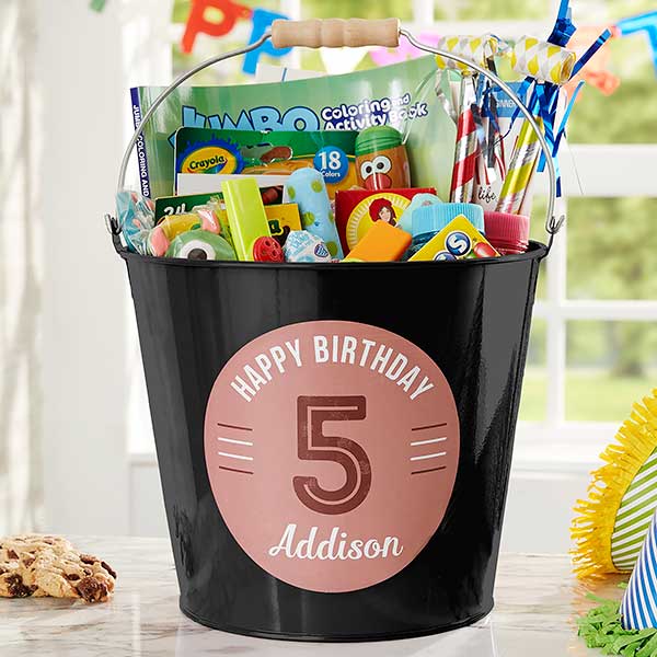 Personalized Metal Birthday Bucket Gift Basket for Kids - 24514