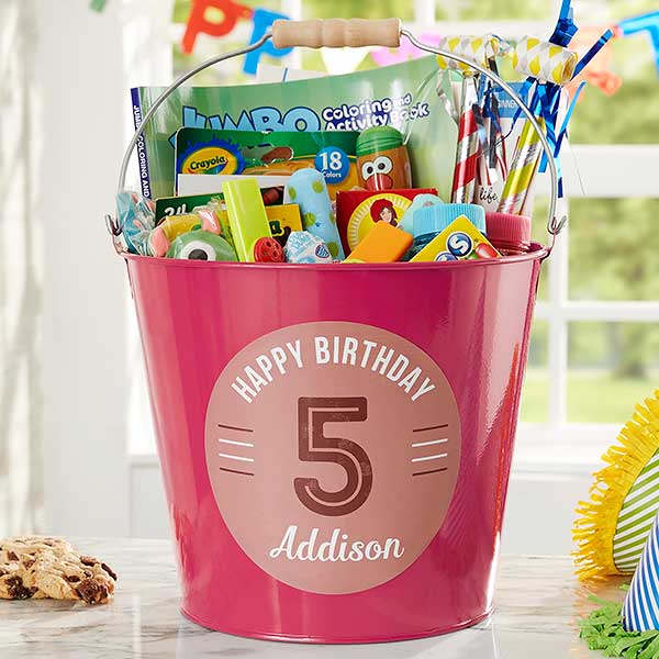 Personalized Metal Birthday Bucket Gift Basket for Kids - 24514