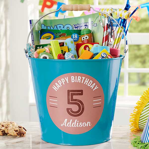 Personalized Metal Birthday Bucket Gift Basket for Kids - 24514