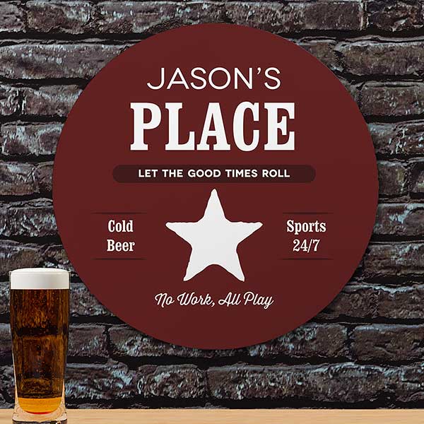 His Place Personalized Round Wood Man Cave Signs - 24537