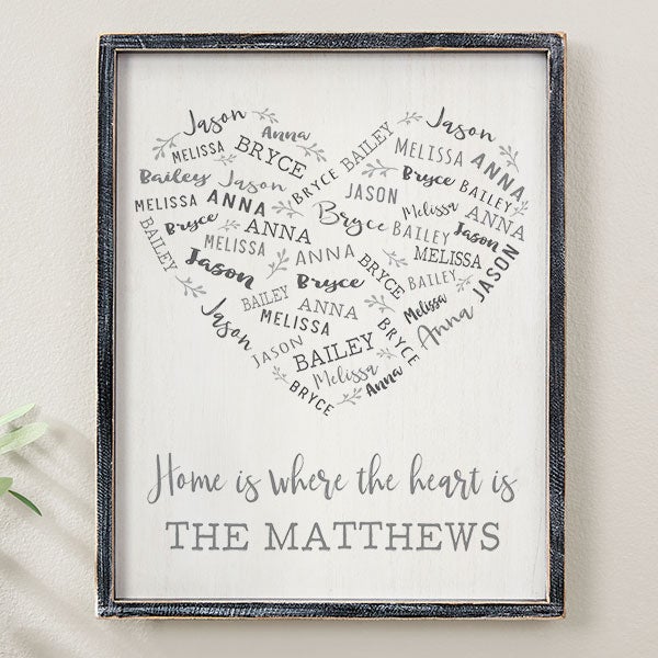 Personalized Wall Art With Names - Rustic Farmhouse Heart - 24548