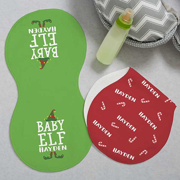 Baby Elf Personalized Christmas Burp Cloths - 24568