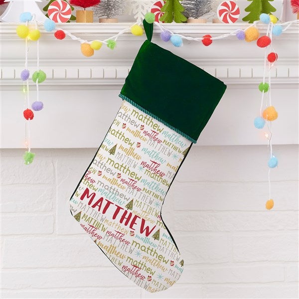 Whimsical Winter Personalized Green Christmas Stocking
