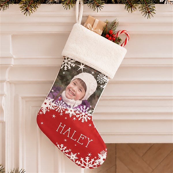 Snowflake Personalized Photo Christmas Stockings - 24586