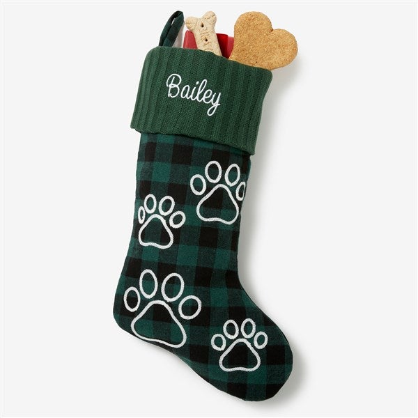 Buffalo Check Paw Prints Personalized Dog Christmas Stockings - 24603