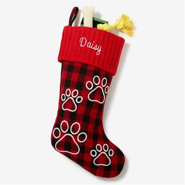 Buffalo Check Paw Prints Personalized Dog Christmas Stockings - 24603
