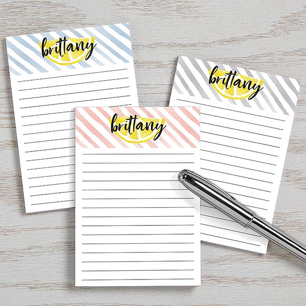 Striped Lemons Personalized Mini Notepads - Set of 3 - 24605