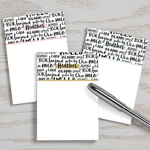 Around The World Hello Personalized Mini Notepads - Set of 3 - 24609