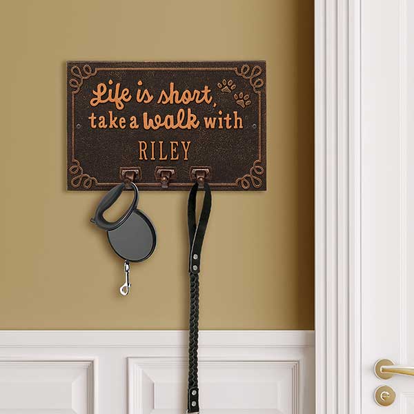 Personalized Aluminum Dog Leash Wall Hook - Life is Short Take a Walk - 24666