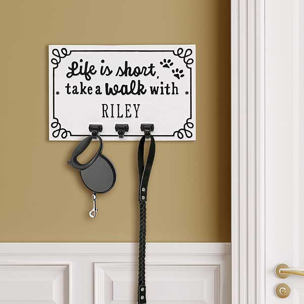 Personalized Aluminum Dog Leash Wall Hook - Life is Short Take a Walk - 24666