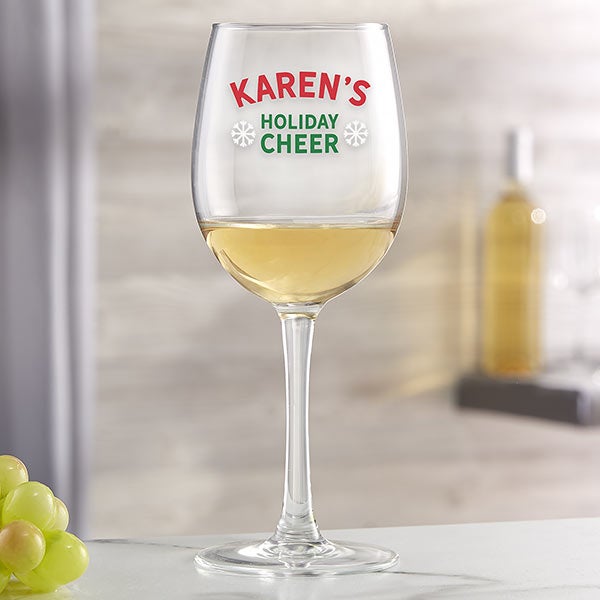 Holiday Cheer Personalized Christmas Wine Glasses - 24722