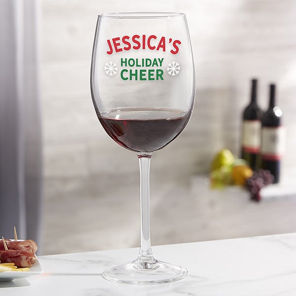 Holiday Cheer Personalized Christmas Wine Glasses - 24722