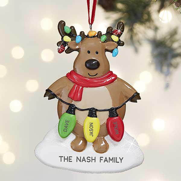 Christmas Lights Reindeer Personalized Family Ornaments - 24771