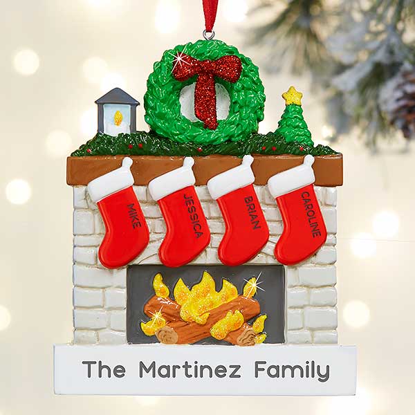 Family Fireplace Personalized Christmas Ornament 4 Name