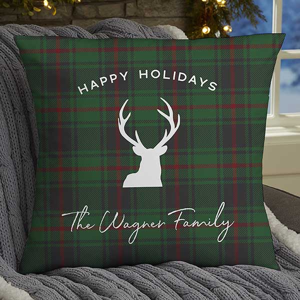 Woodsy Winterland Personalized Plaid Throw Pillows - 24786