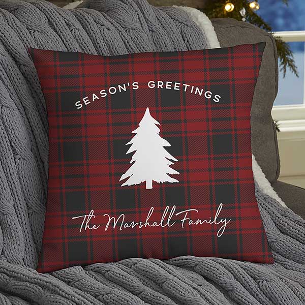 Woodsy Winterland Personalized Plaid Throw Pillows - 24786