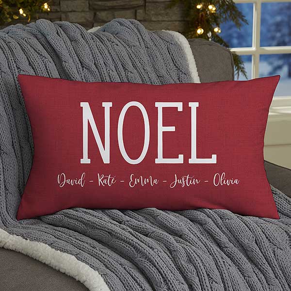 Watercolor Wreath Personalized Lumbar Christmas Throw Pillow