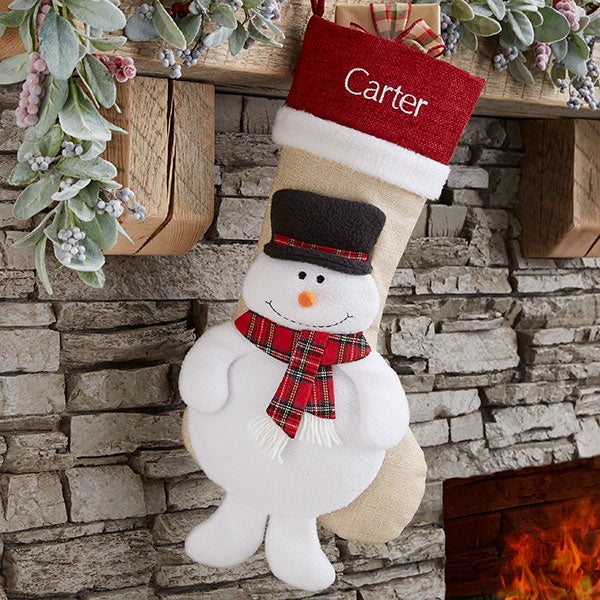 Personalised Embroidered Luxury Santa Snowman Christmas Stocking Any Name 