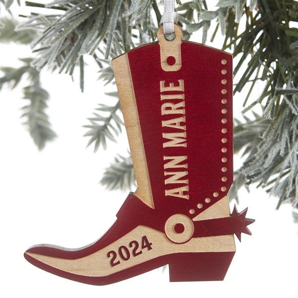 Custom Engraved Wood Cowboy Boot Christmas Ornaments - 24817