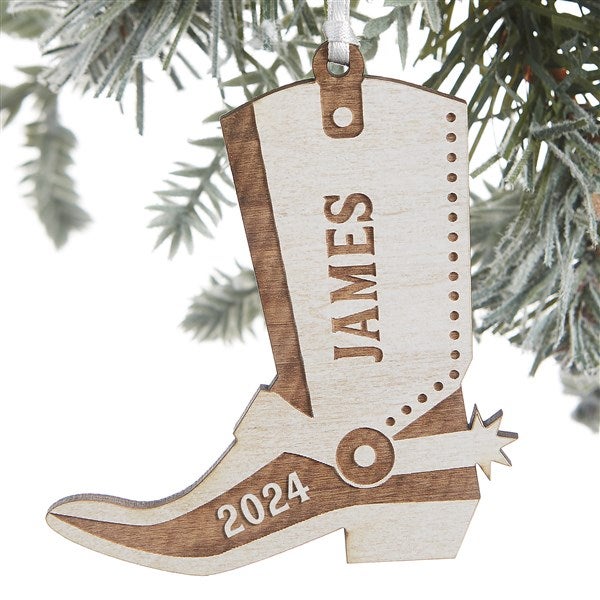 Custom Engraved Wood Cowboy Boot Christmas Ornaments - 24817