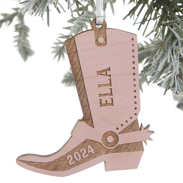 Custom Engraved Wood Cowboy Boot Christmas Ornaments - 24817