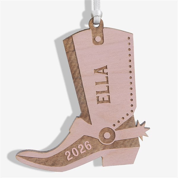 Custom Engraved Wood Cowboy Boot Christmas Ornaments - 24817