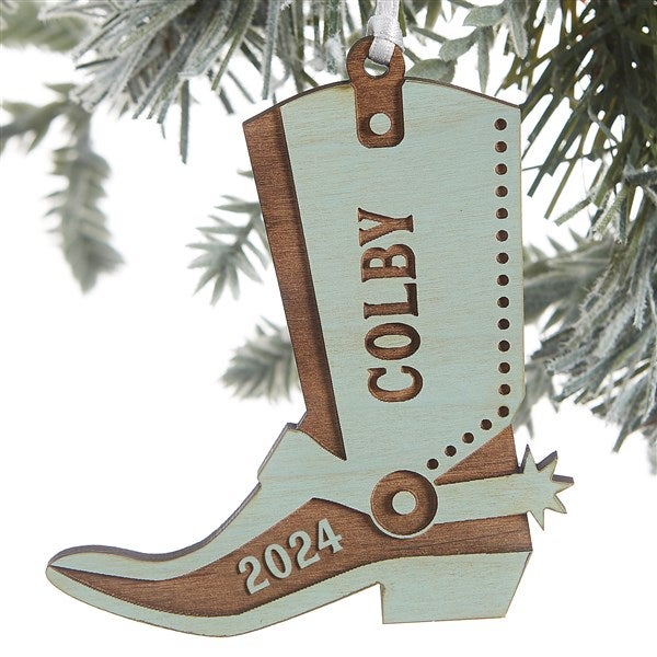 Custom Engraved Wood Cowboy Boot Christmas Ornaments - 24817