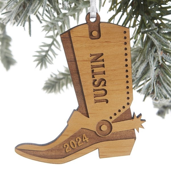 Custom Engraved Wood Cowboy Boot Christmas Ornaments - 24817