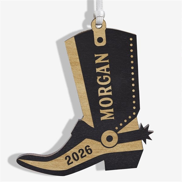 Custom Engraved Wood Cowboy Boot Christmas Ornaments - 24817