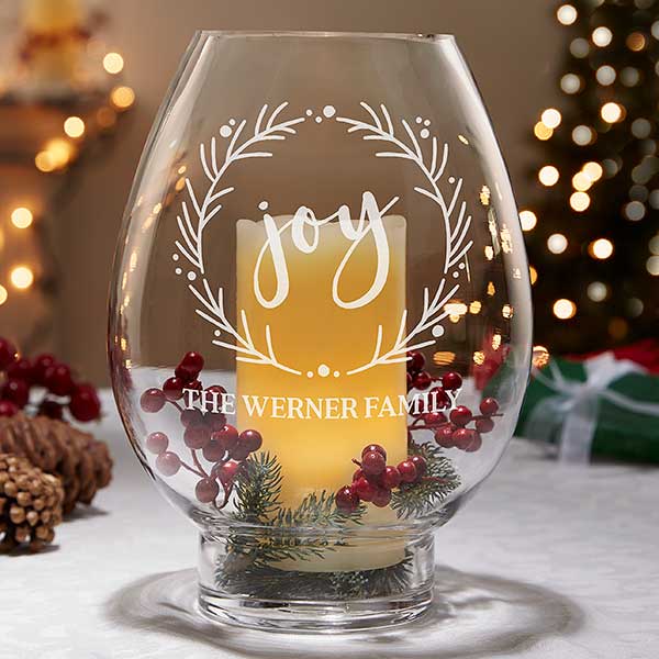 Wreath Engraved Hurricane Candle Holder - 24838