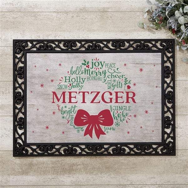 Merry Mistletoe Wreath Personalized Christmas Doormats - 24840